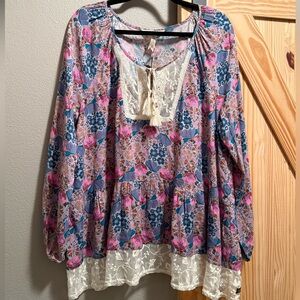 Matilda Jane Floral Lace‑Trim Top – Size L